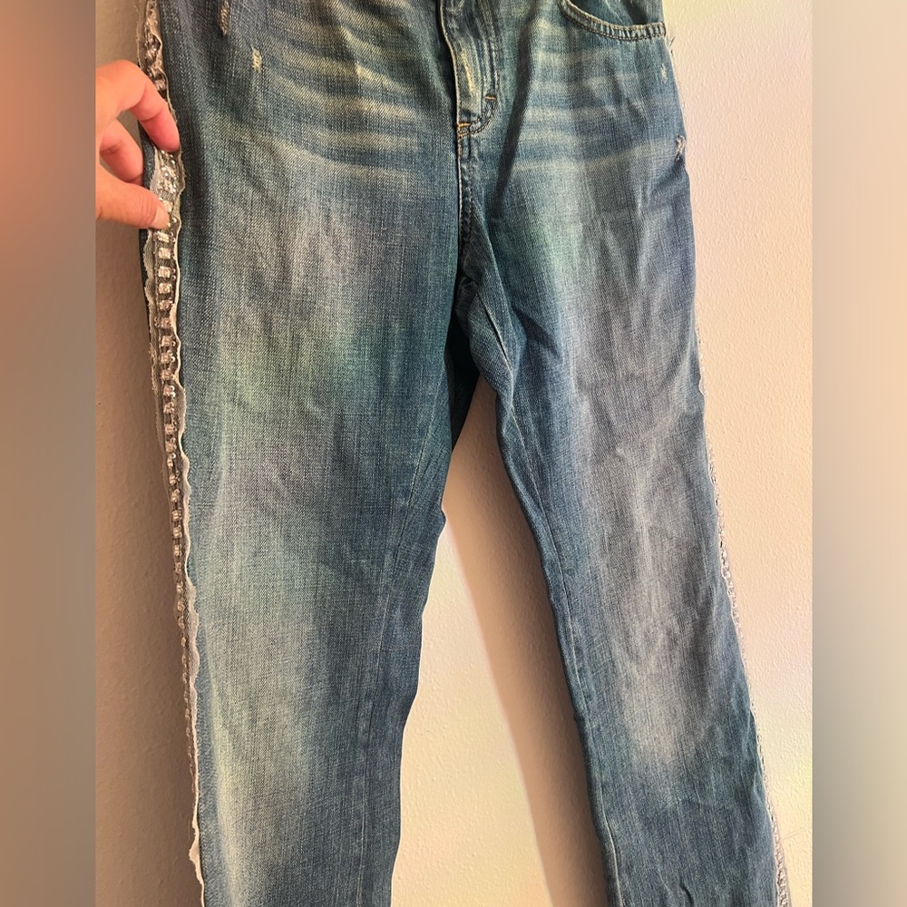 Blumarine Italy Blue Boot Cut Jeans with Embroidery Crystal Sequins Waist 30” - Picture 10 of 13